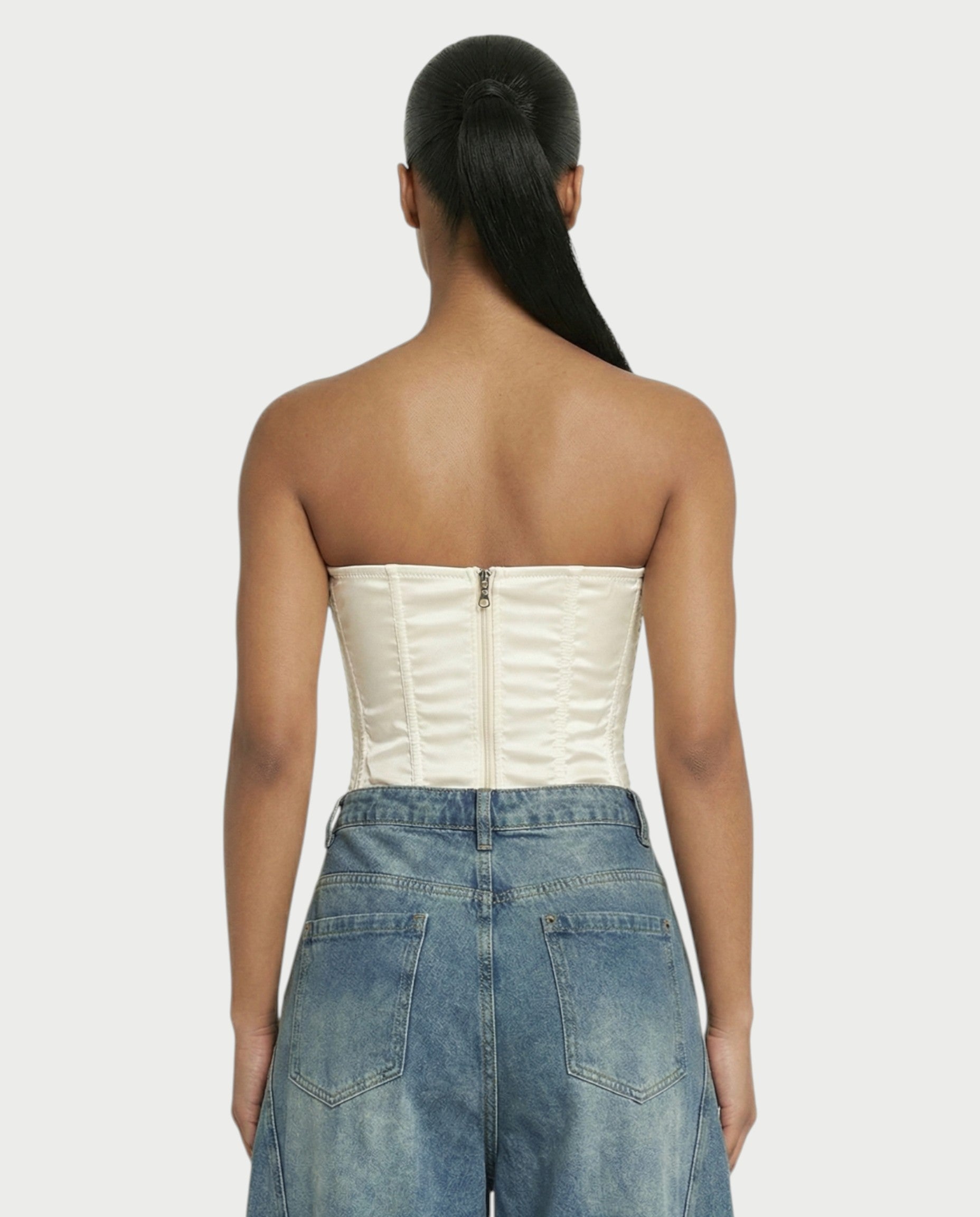 UREYS Pearl & Sequin Sheer Corset Top