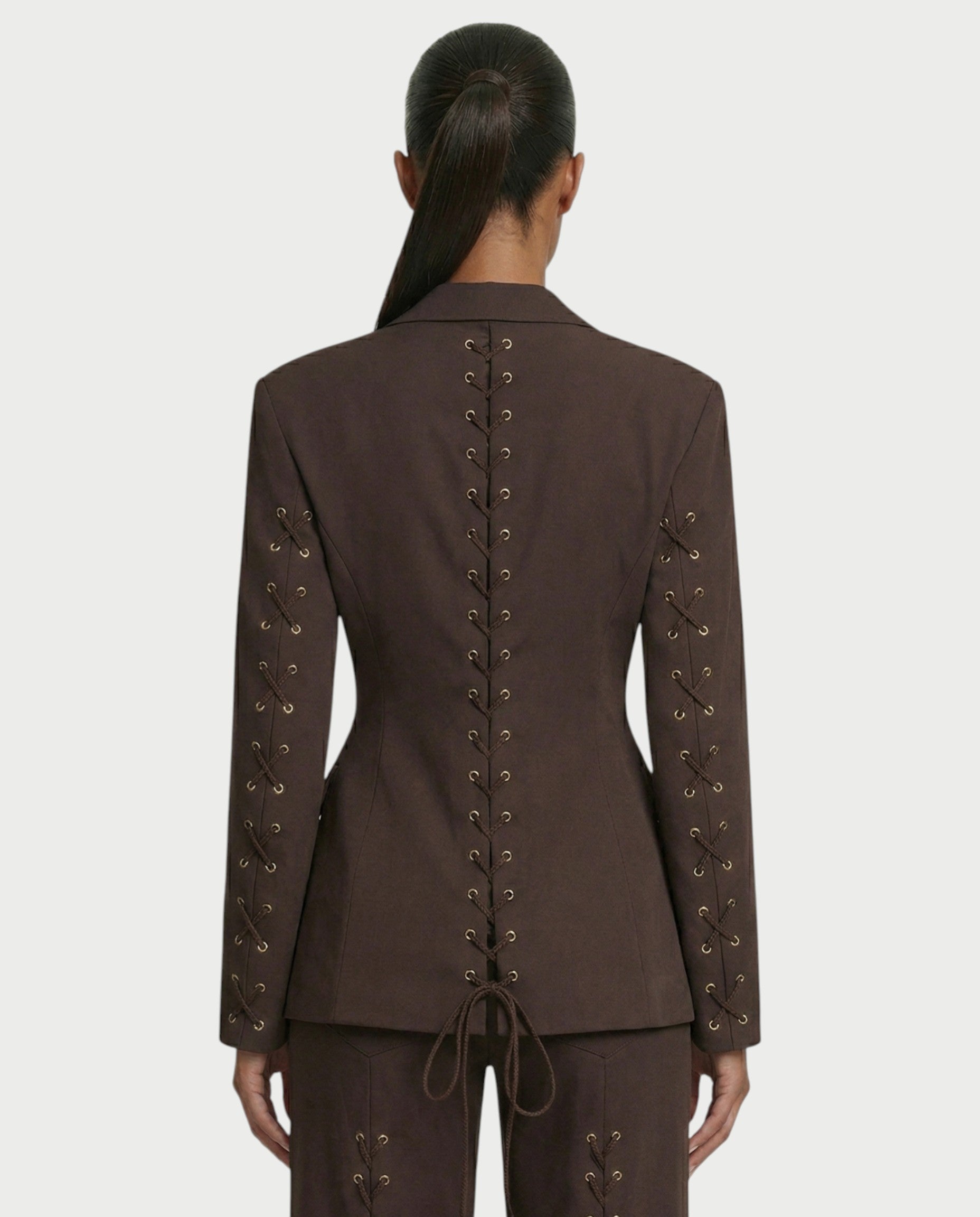 XAVIA Lace-Up Back Blazer & Trouser Set