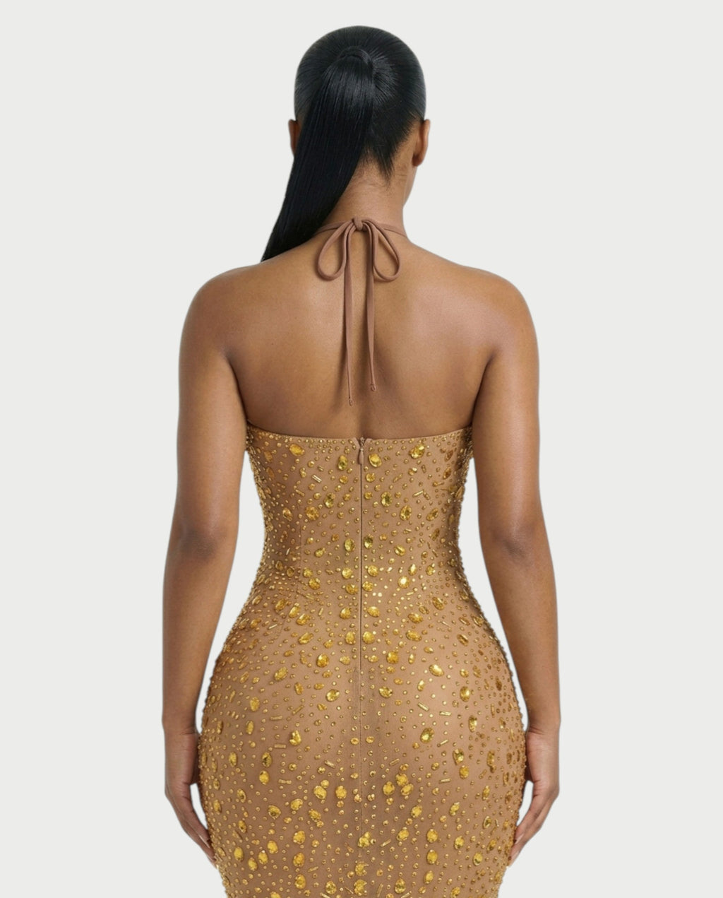 ASHA Rhinestone Halter Bodycon Maxi Dress