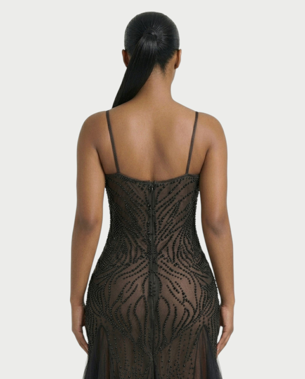 ZYREL Beaded Sheer Tulle Skirt Maxi Dress