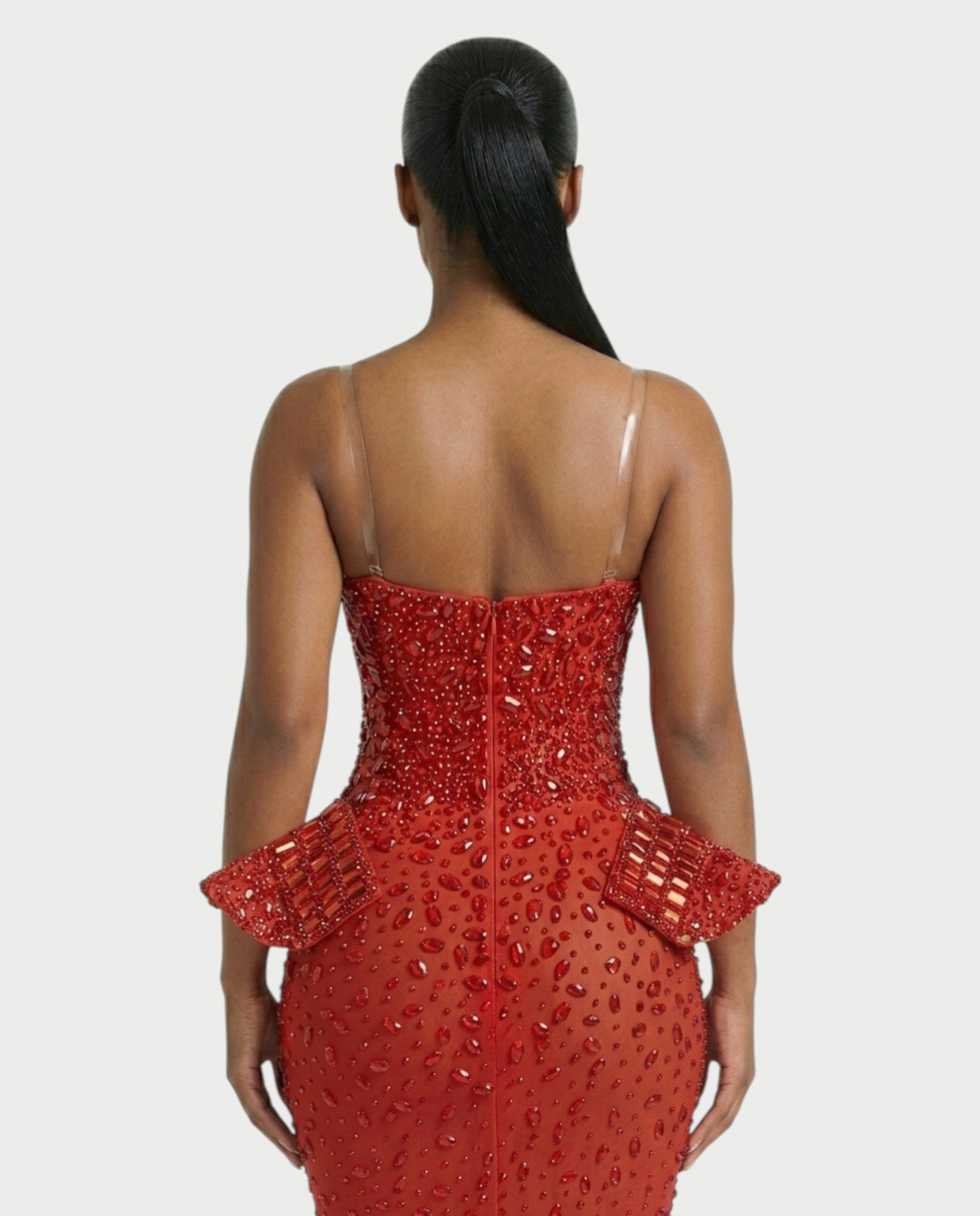 VREYS Crystal Studded Sheer Maxi Dress