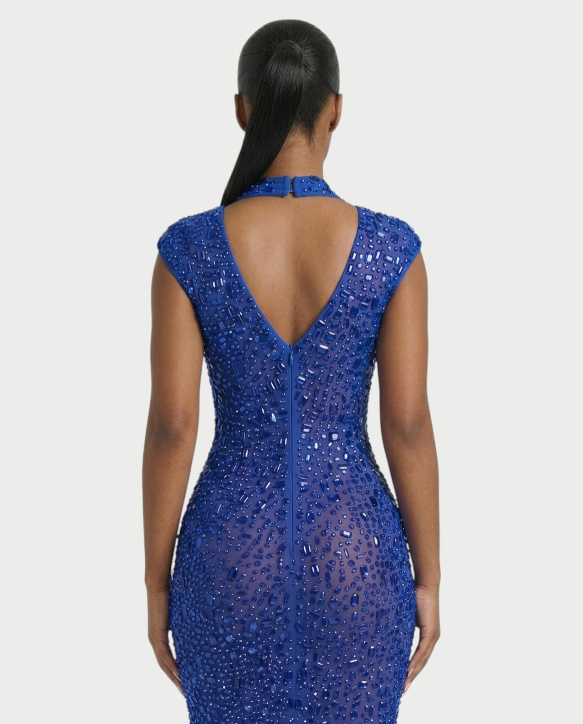 MORIA Crystal High-Neck Bodycon Maxi Dress