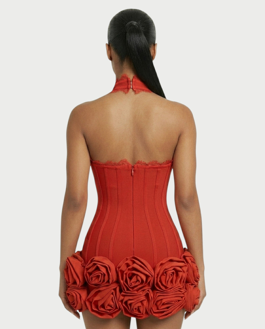 HASELY Rose Appliqué Halter Corset Mini Dress