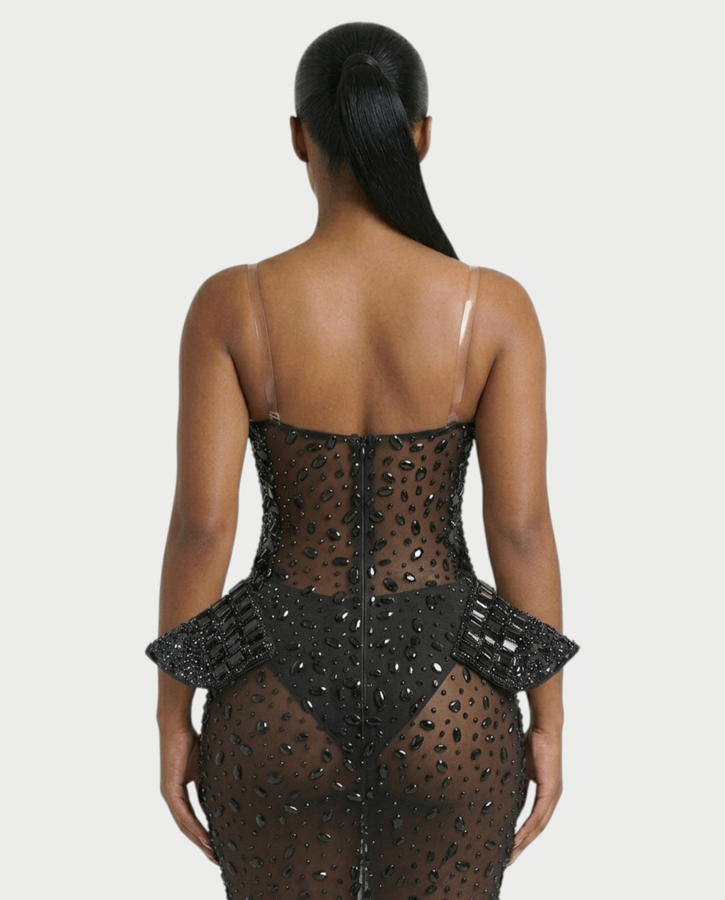 VREYS Crystal Studded Sheer Maxi Dress