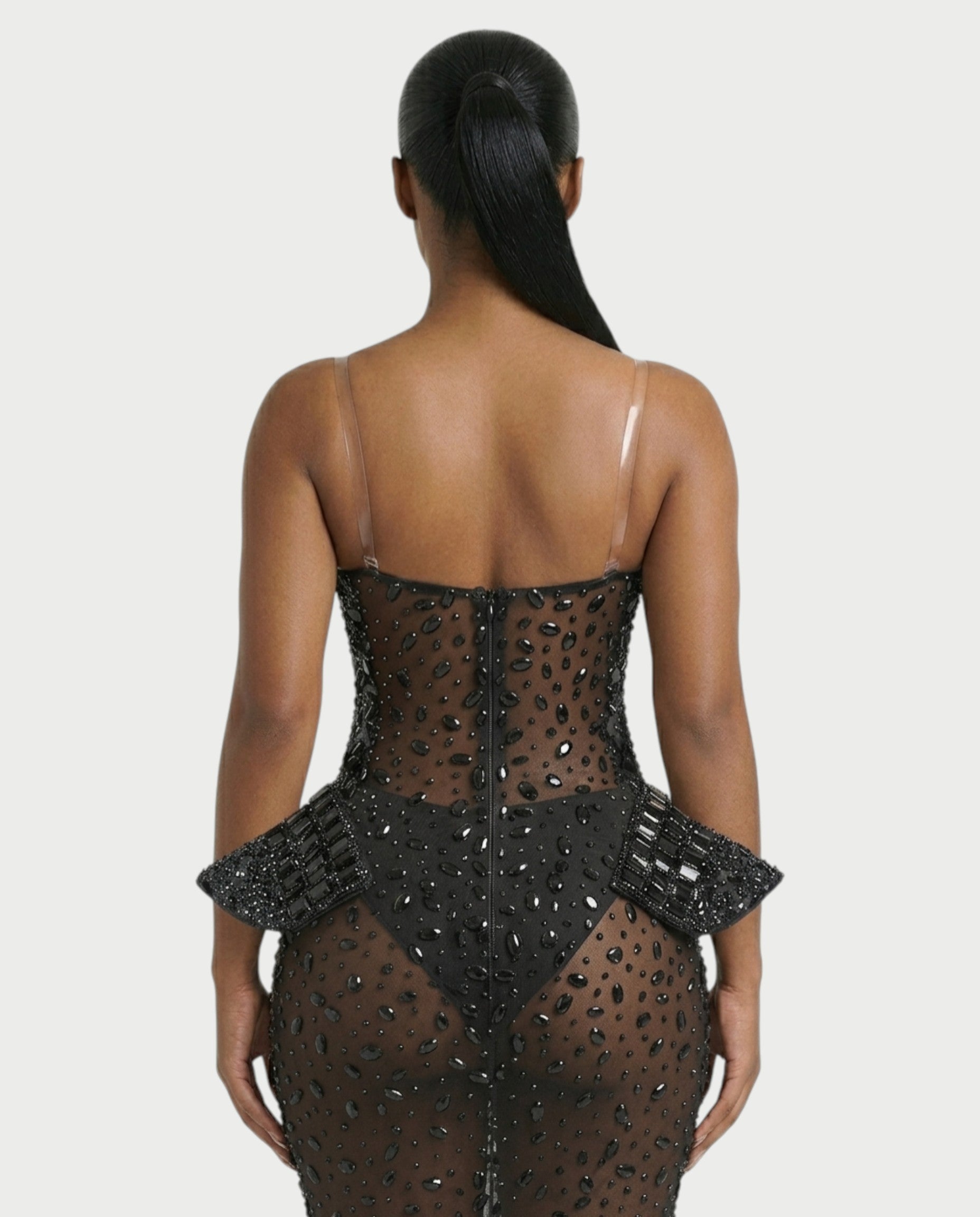 VREYS Crystal Studded Sheer Maxi Dress