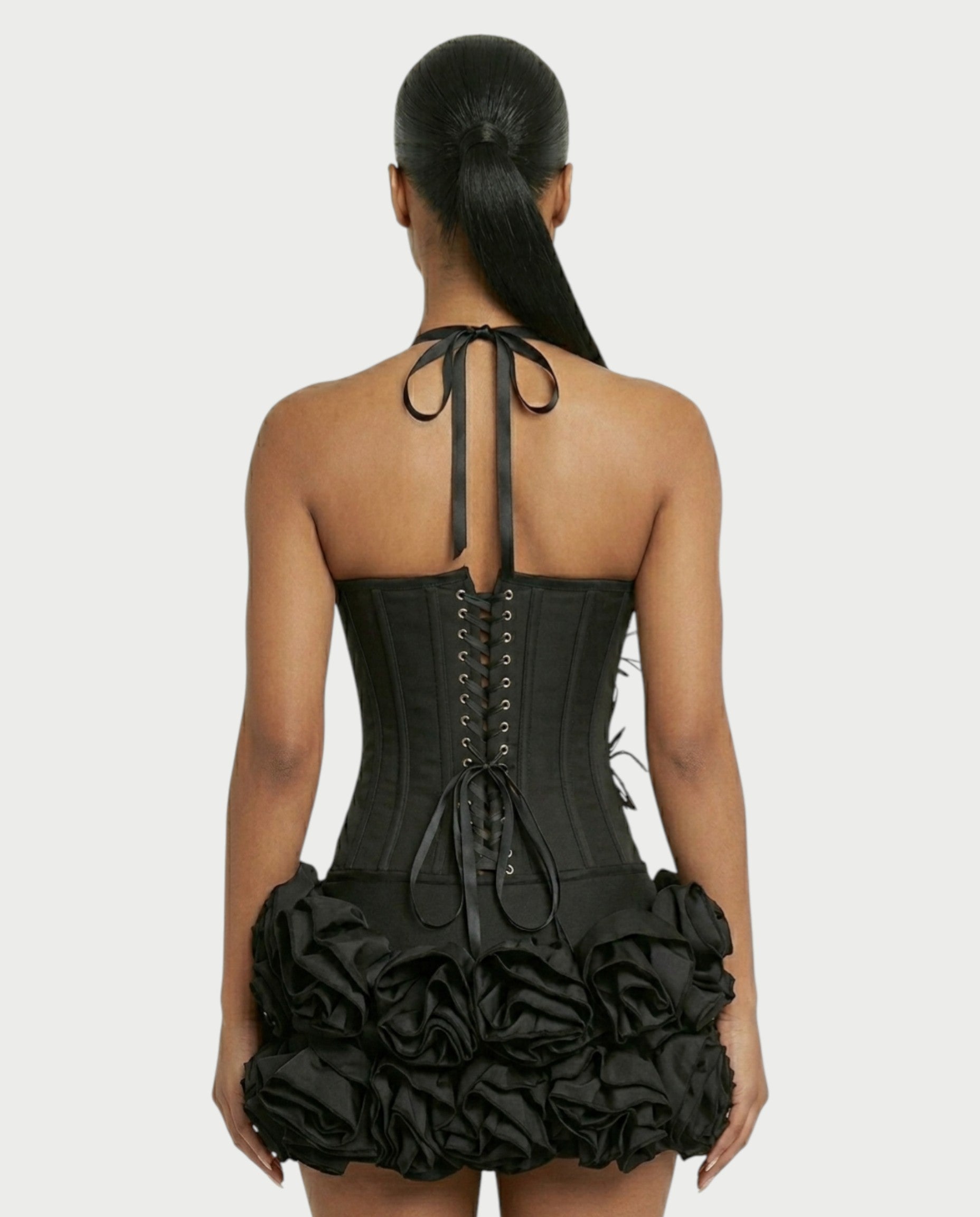 STUCY Floral Appliqué Corset & Mini Skirt Set