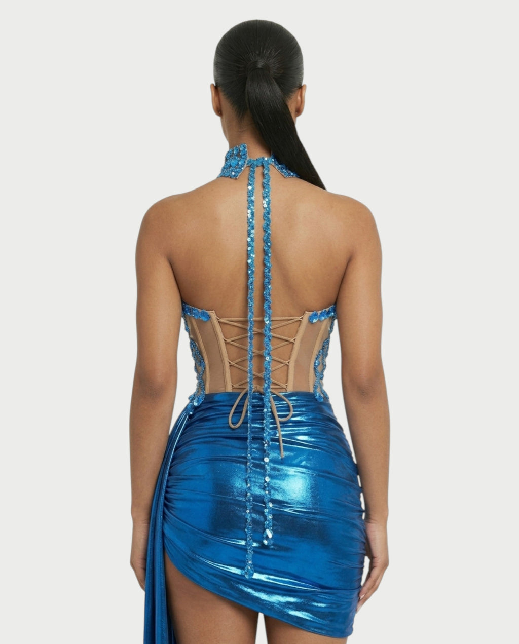 KRISTINE Crystal Embellished High Neck Mini Dress