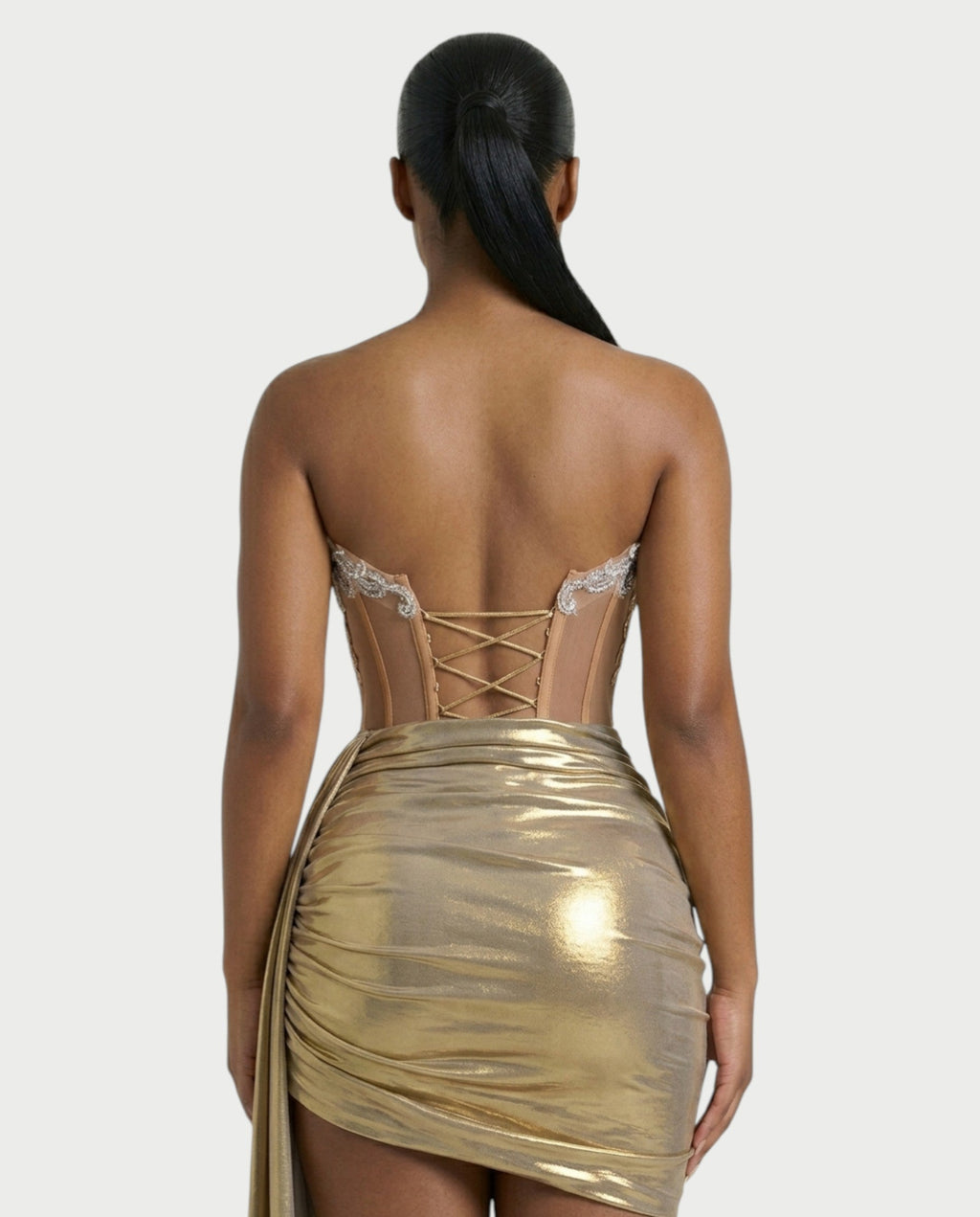 VIONE Strapless Embroidered Corset Mini Dress