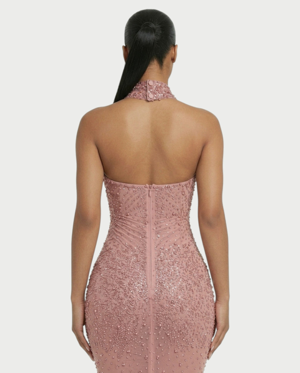 FUERA Rhinestone Mesh Bodycon Maxi Dress