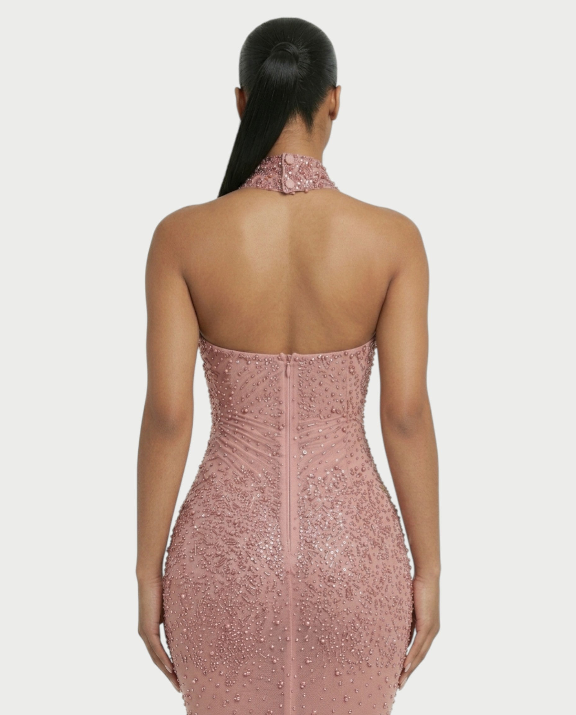 FUERA Rhinestone Mesh Bodycon Maxi Dress