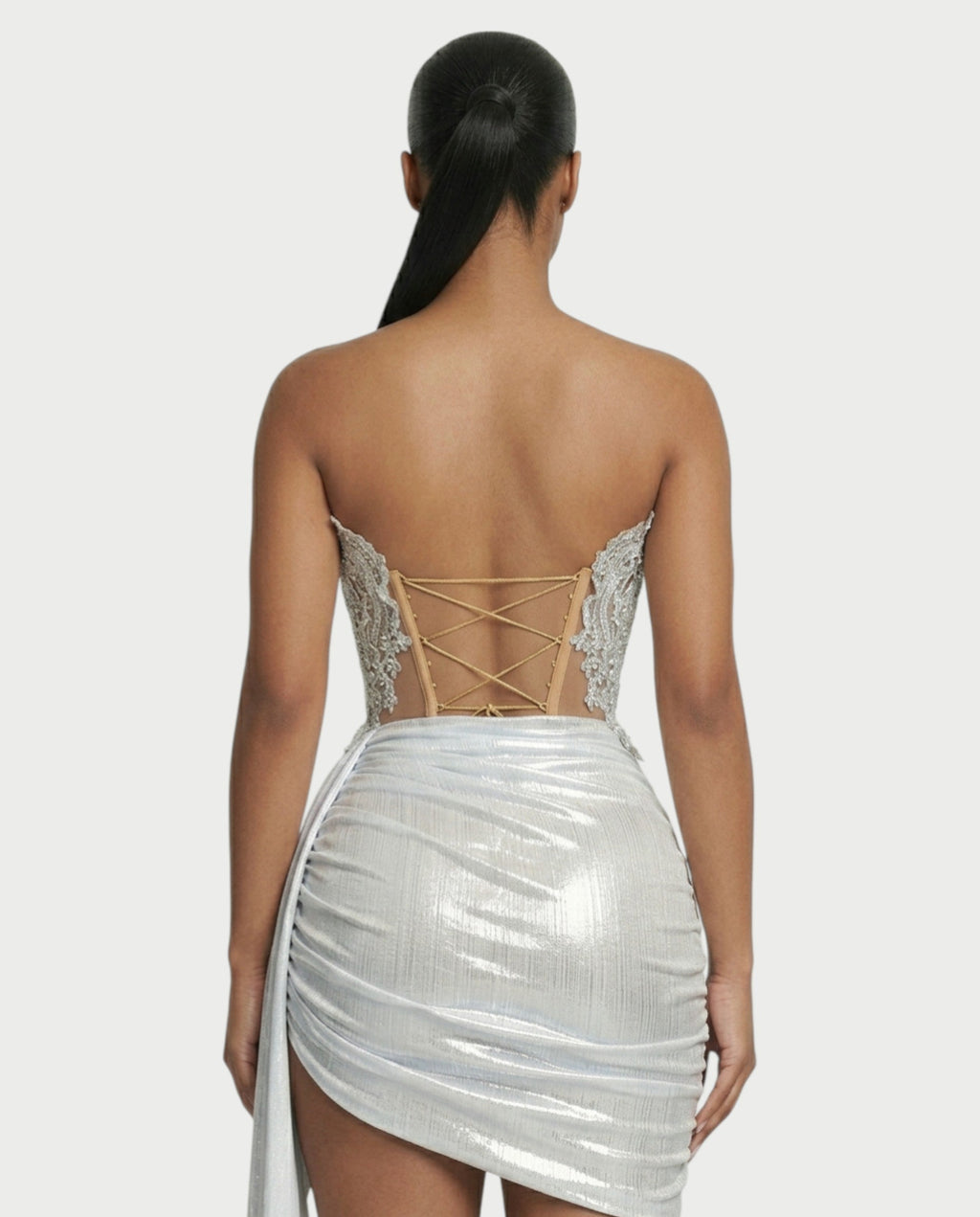 TULIPS Mirror Appliqué Lace-Up Mini Dress