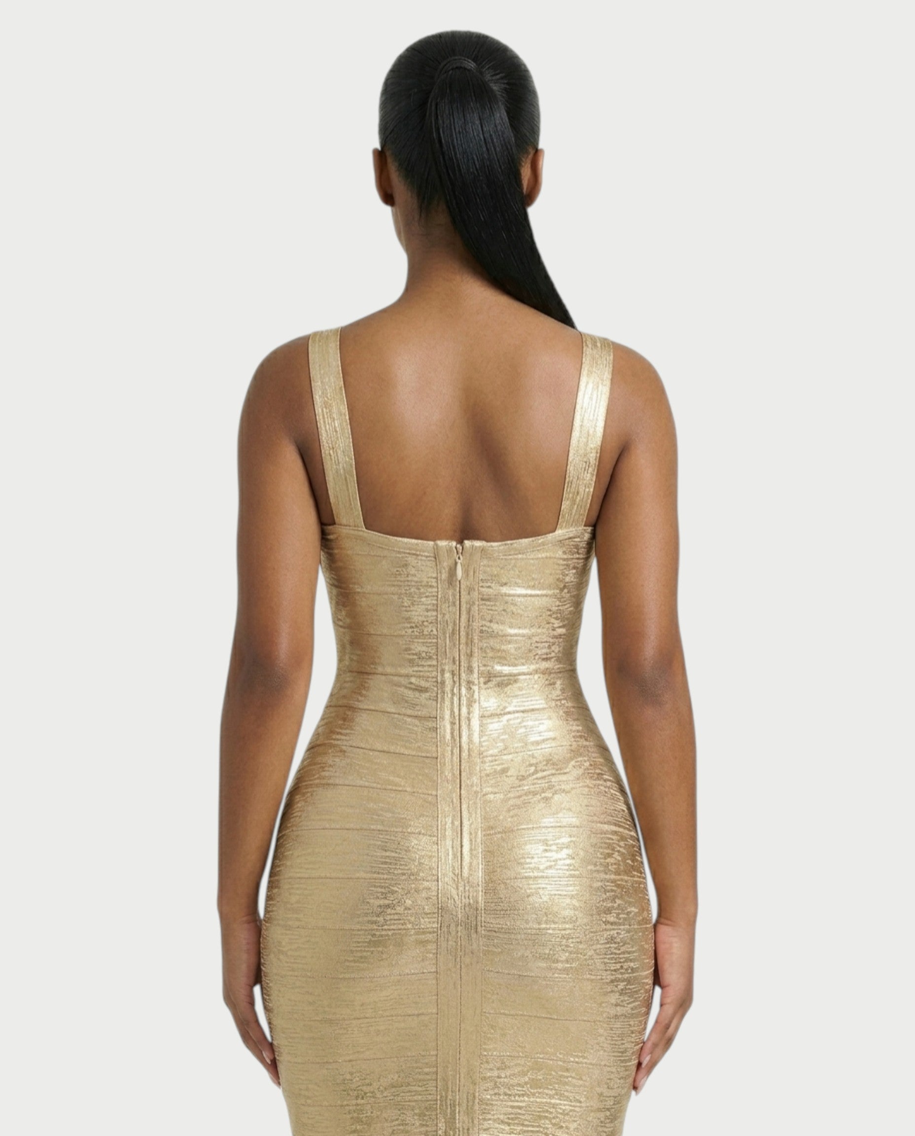 PHELIA Metallic Bandage Maxi Dress