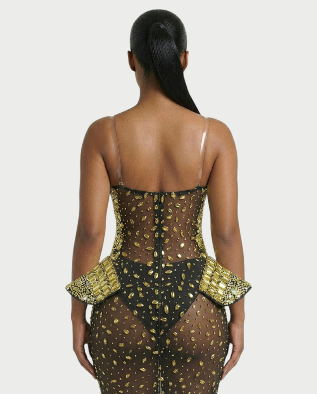 VREYS Crystal Studded Sheer Maxi Dress