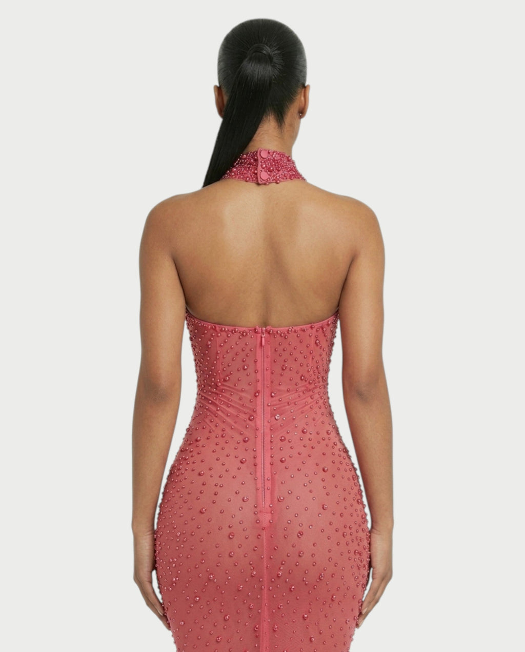 FUERA Rhinestone Mesh Bodycon Maxi Dress