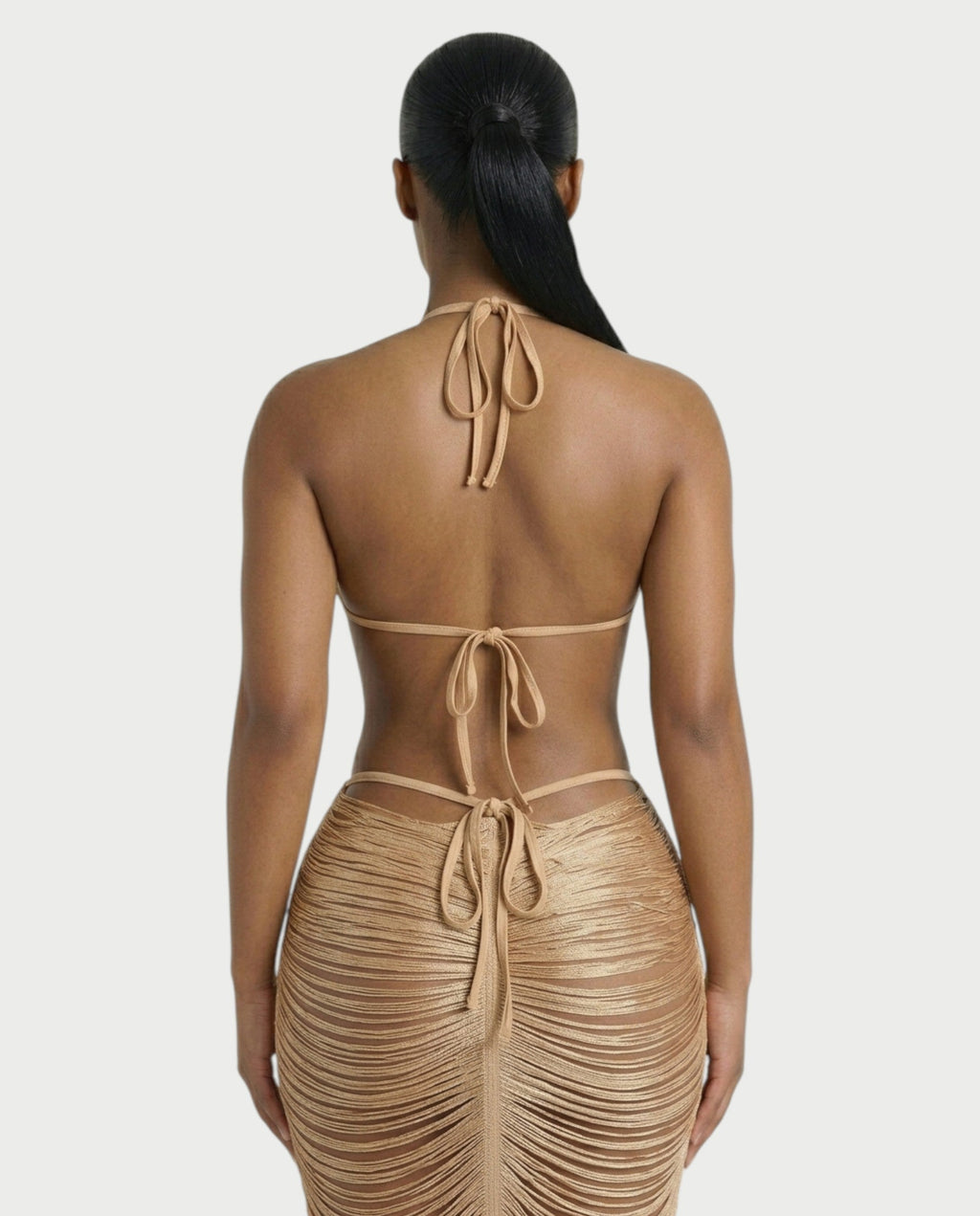 CALPER Tassel Draped Halter Midi Dress