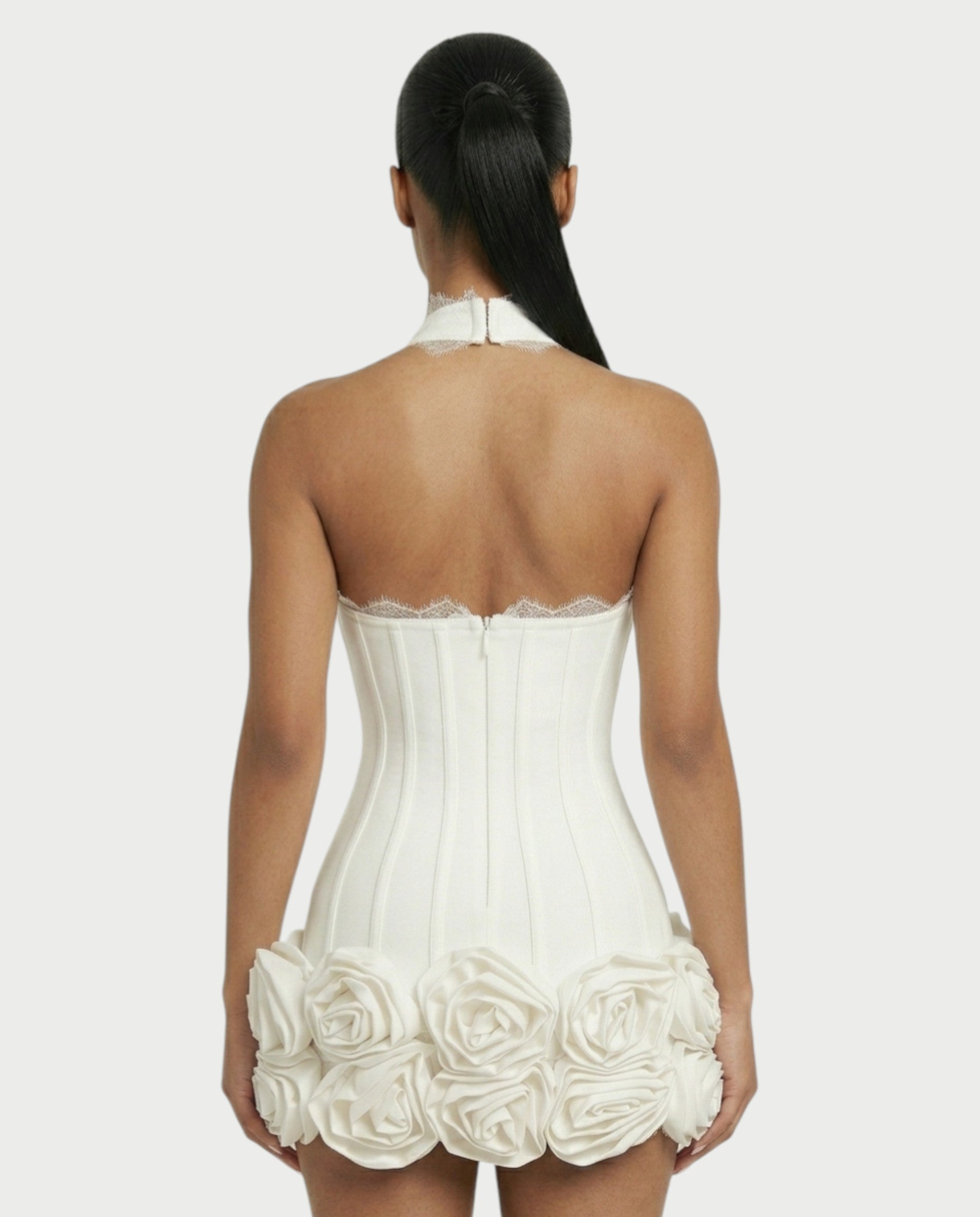 HASELY Rose Appliqué Halter Corset Mini Dress