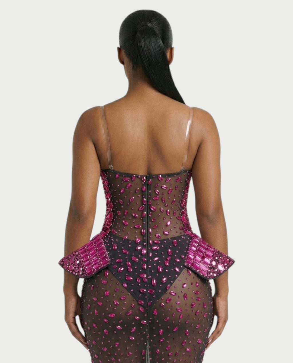 VREYS Crystal Studded Sheer Maxi Dress