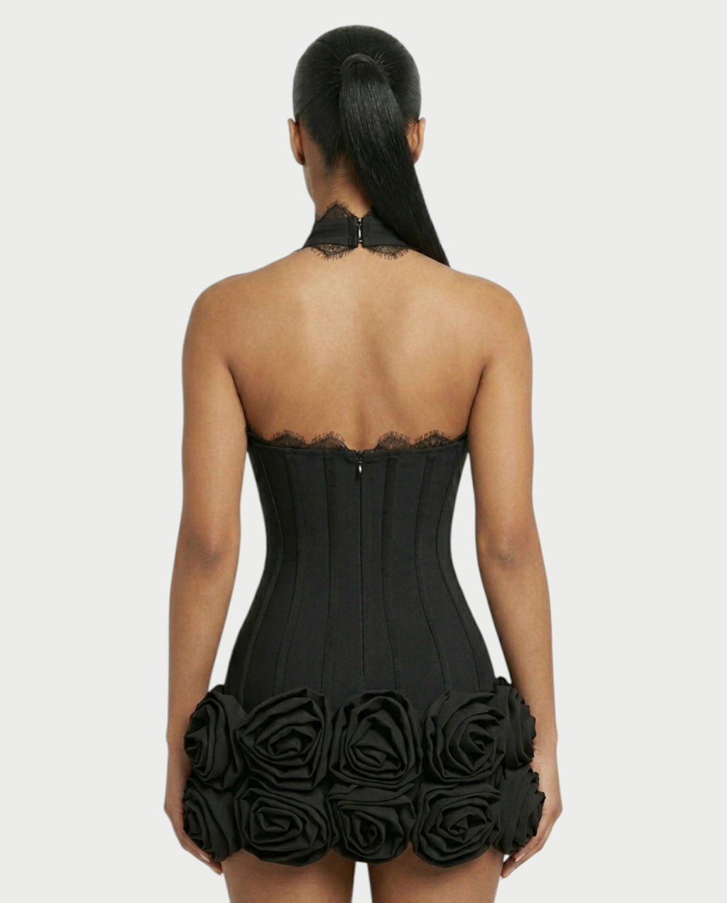 HASELY Rose Appliqué Halter Corset Mini Dress