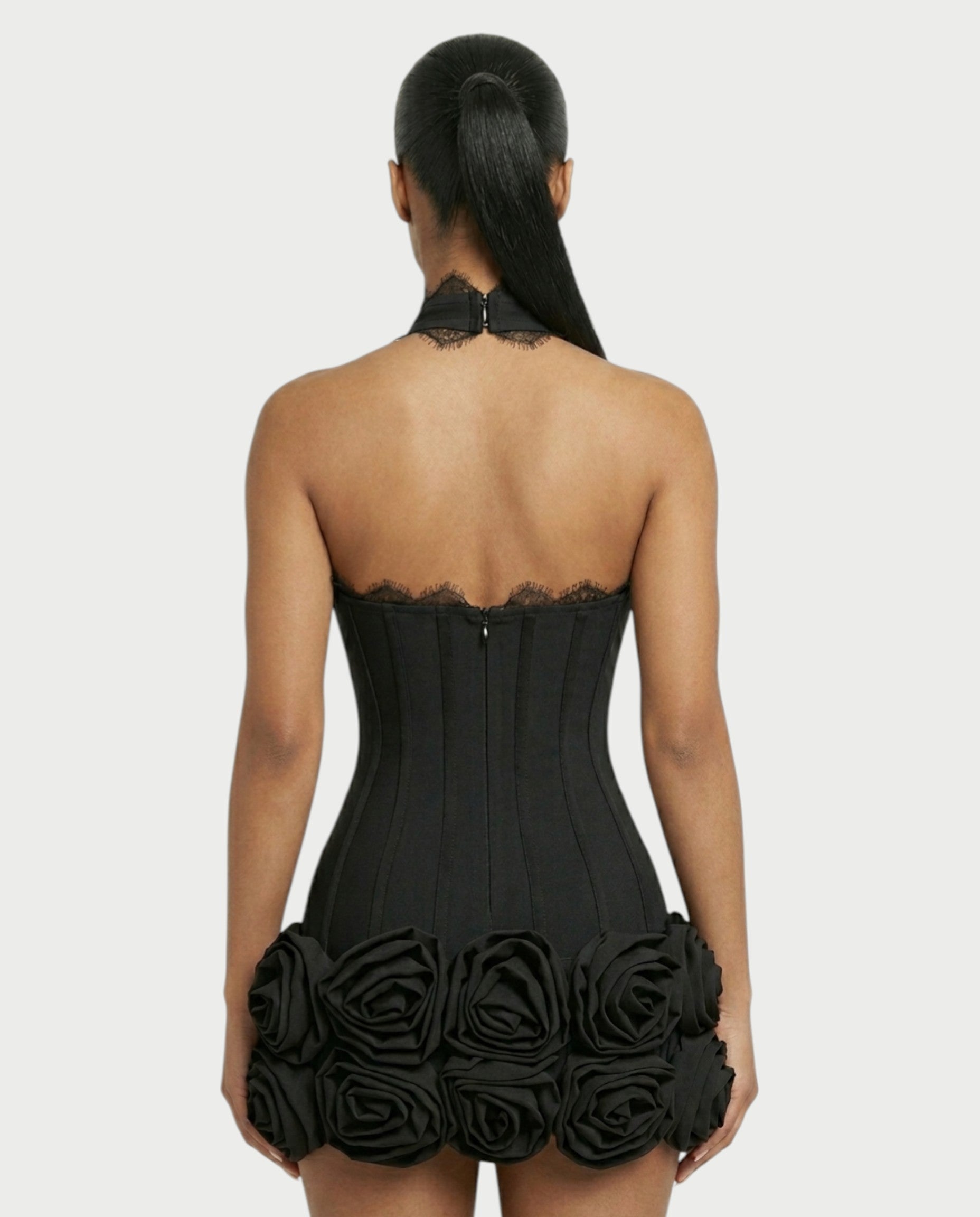 HASELY Rose Appliqué Halter Corset Mini Dress