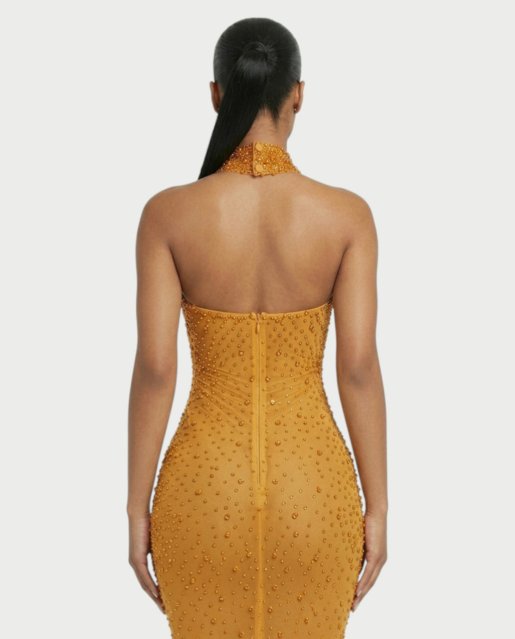 FUERA Rhinestone Mesh Bodycon Maxi Dress