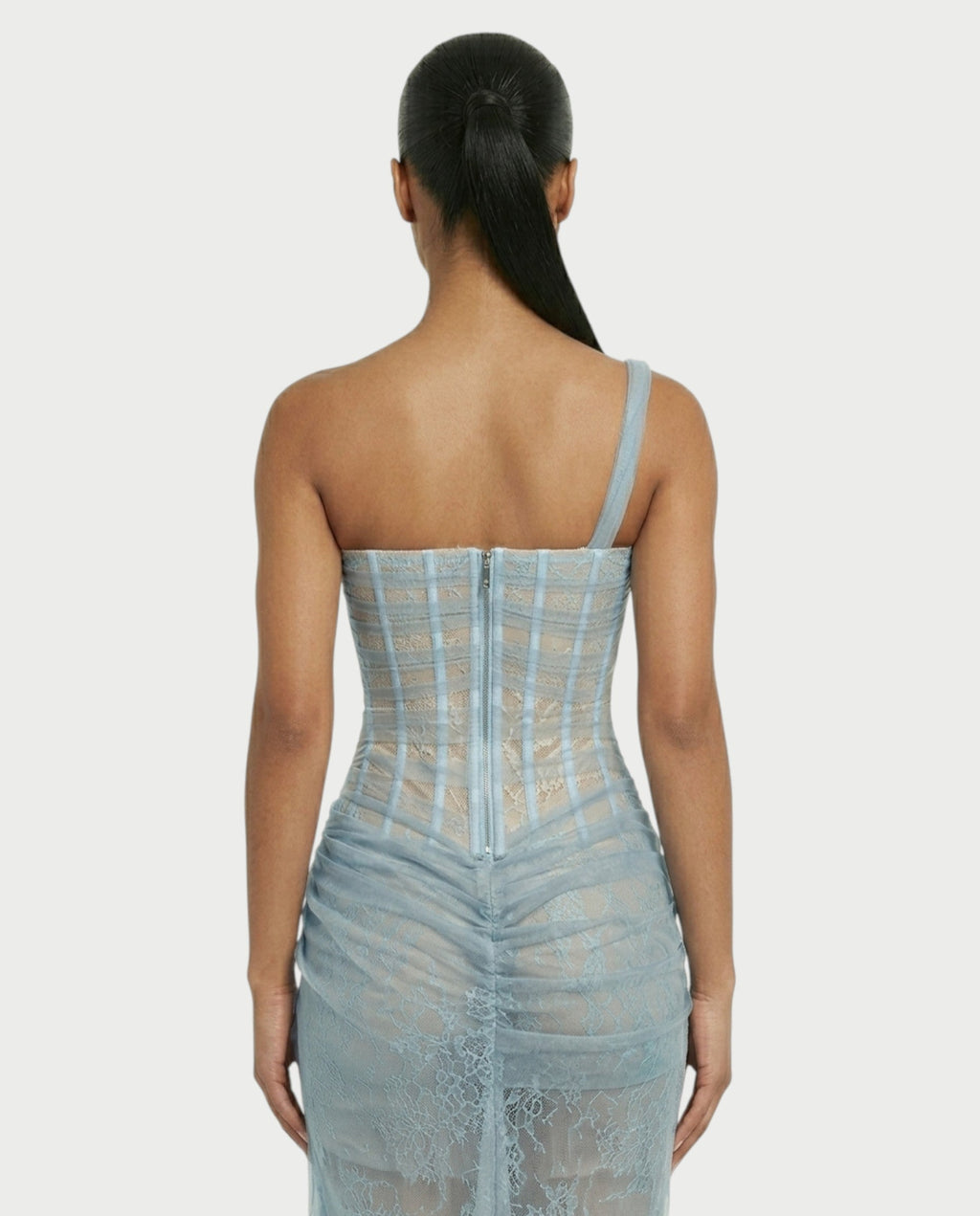 RINA One-Shoulder Lace Corset Maxi Dress