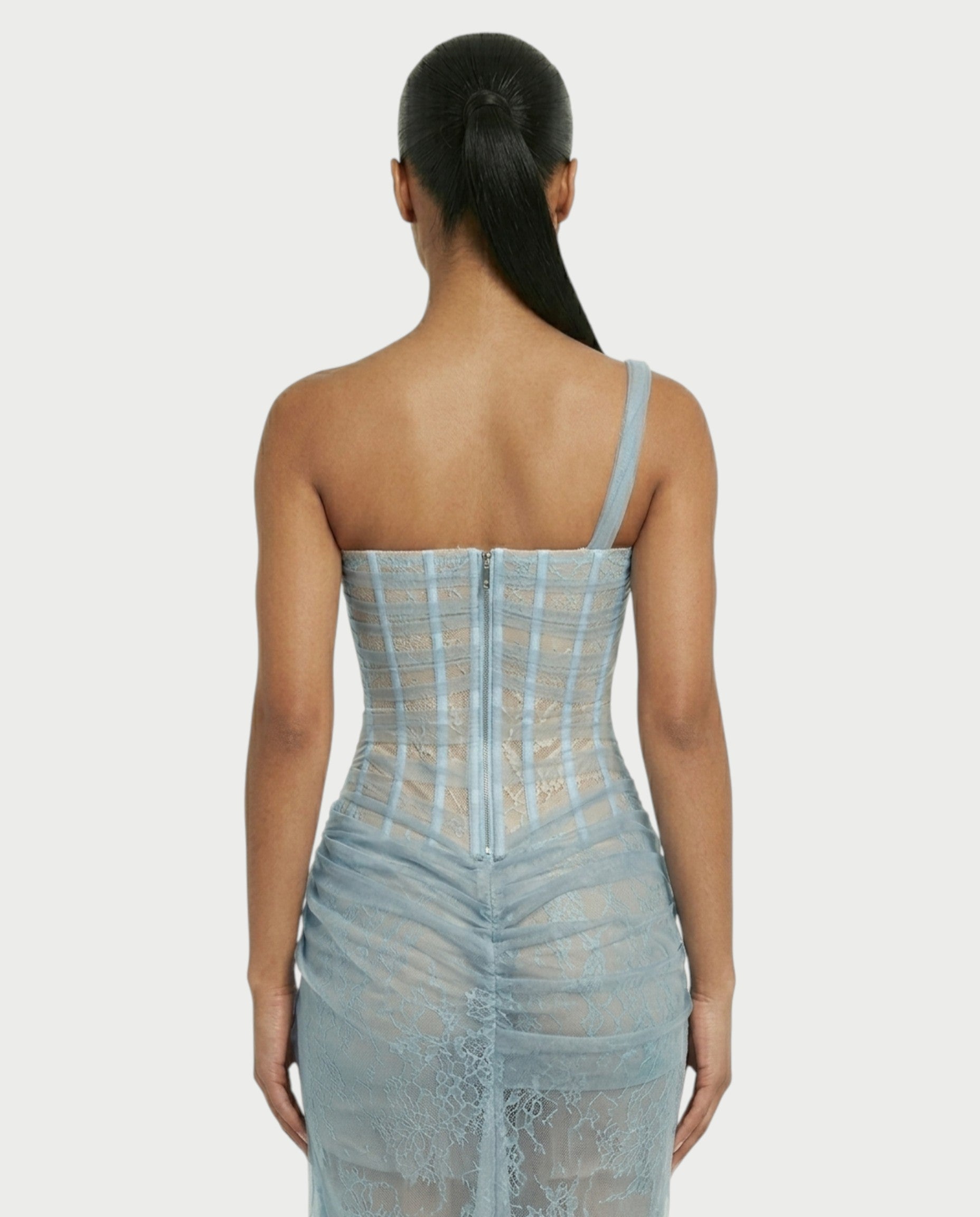 RINA One-Shoulder Lace Corset Maxi Dress