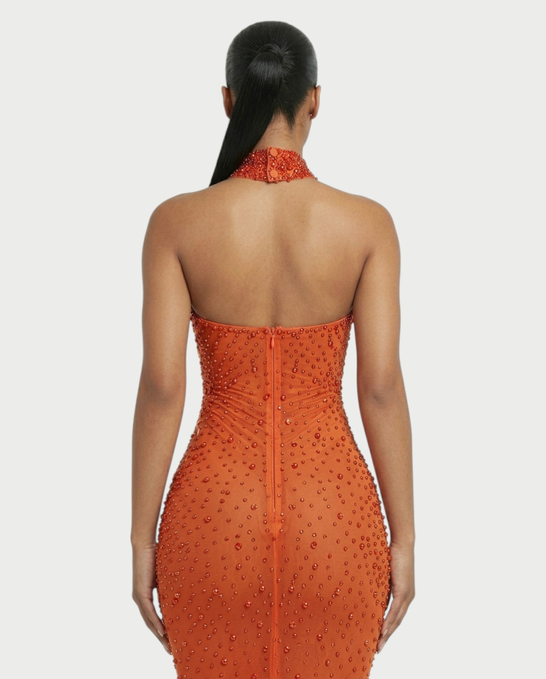 FUERA Rhinestone Mesh Bodycon Maxi Dress