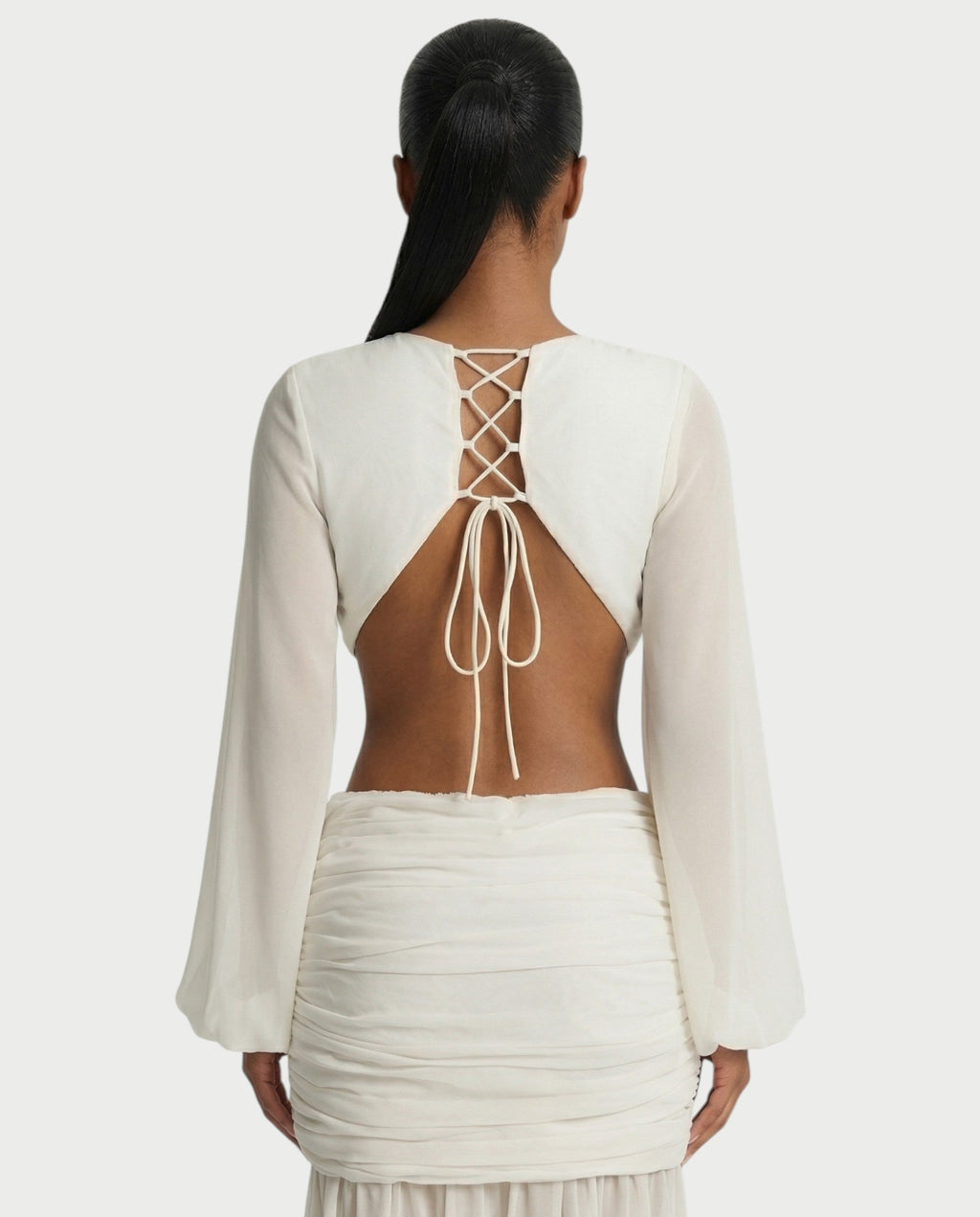 RAIZA Open Back Draped Chiffon Maxi Dress