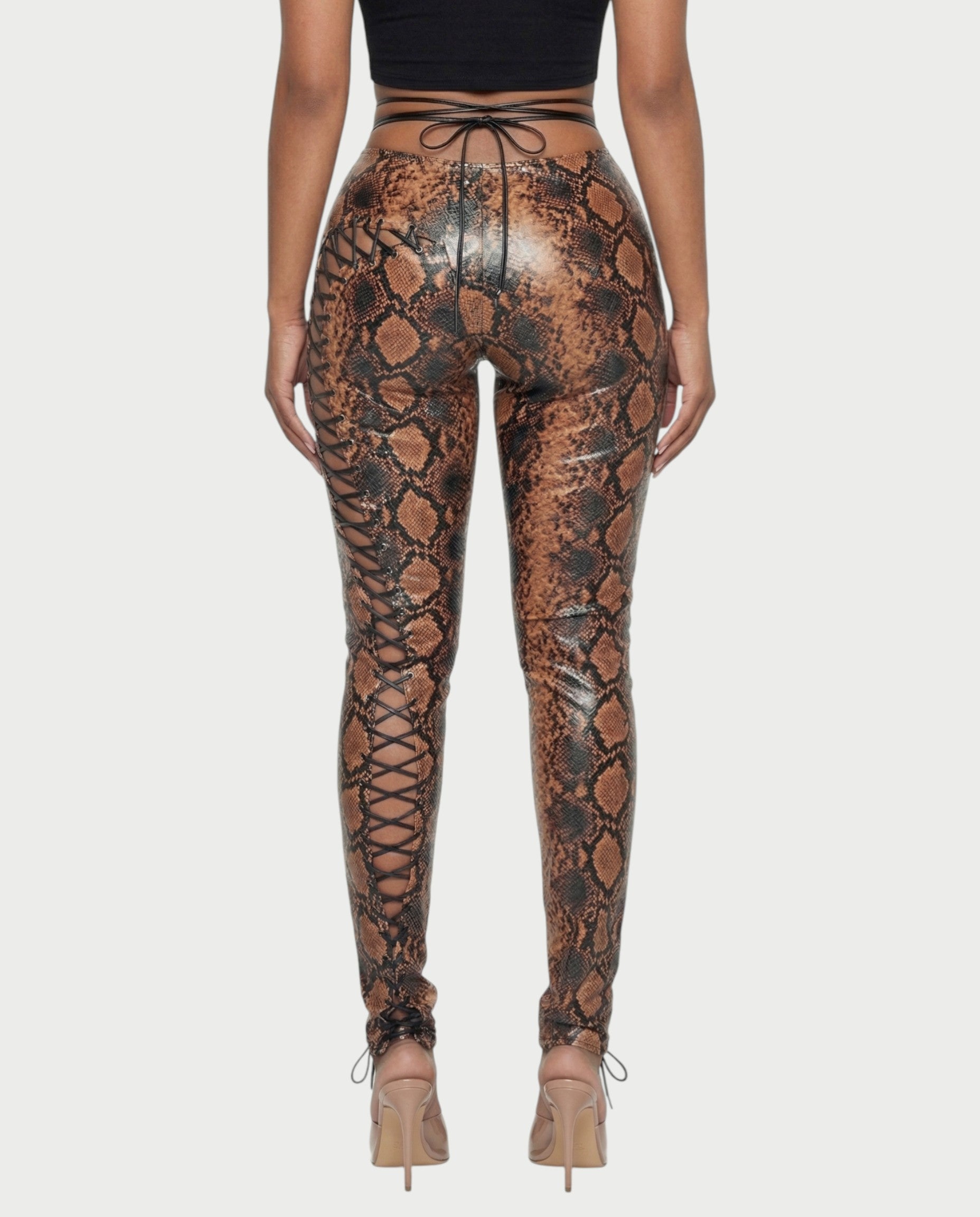 ZELDA Snake Print Lace-Up Cutout Pants