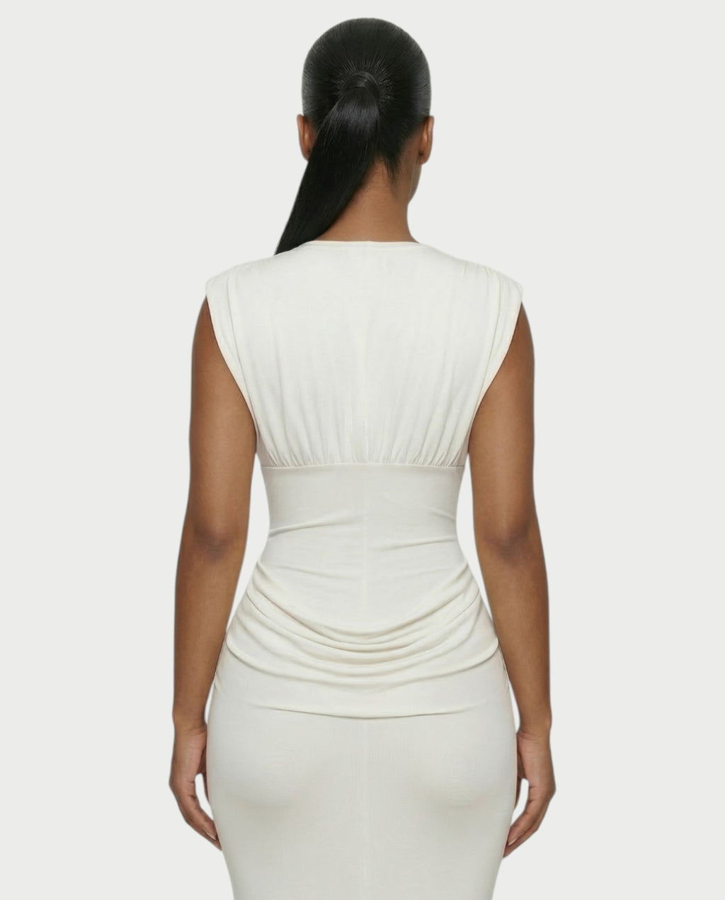 ADLEY Plunge-Neck Ruched Bodycon Maxi Dress