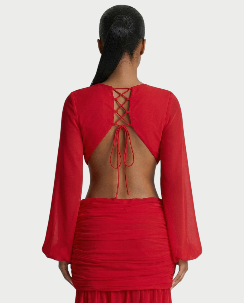 RAIZA Open Back Draped Chiffon Maxi Dress