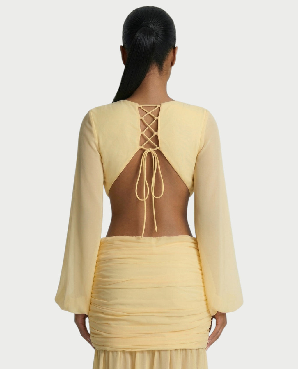RAIZA Open Back Draped Chiffon Maxi Dress