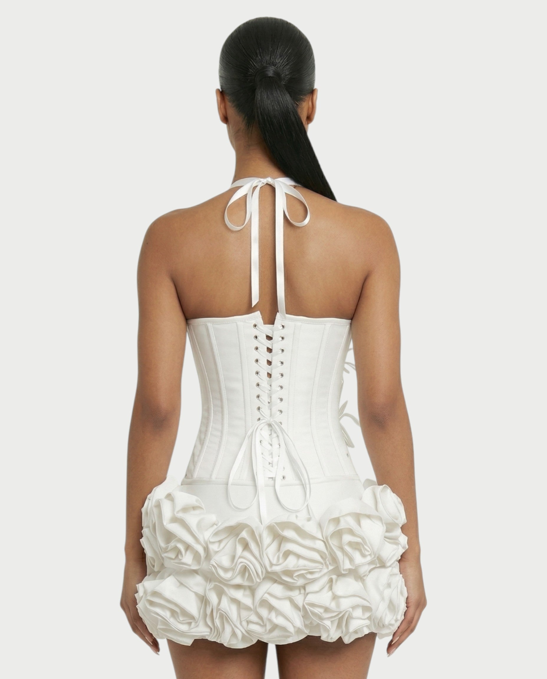 STUCY Floral Appliqué Corset & Mini Skirt Set