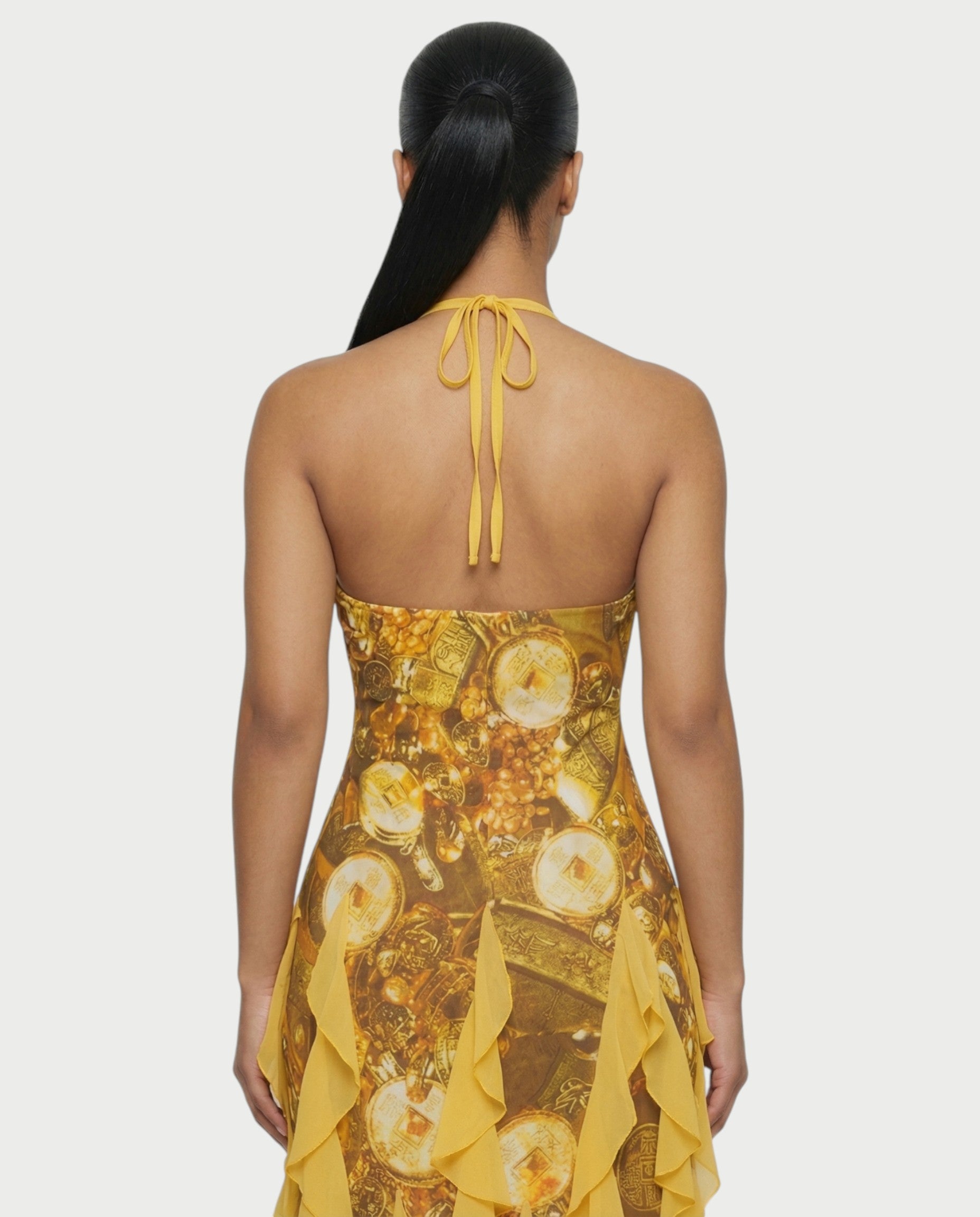 KIMMY Baroque Chain Print Ruffle Maxi Dress