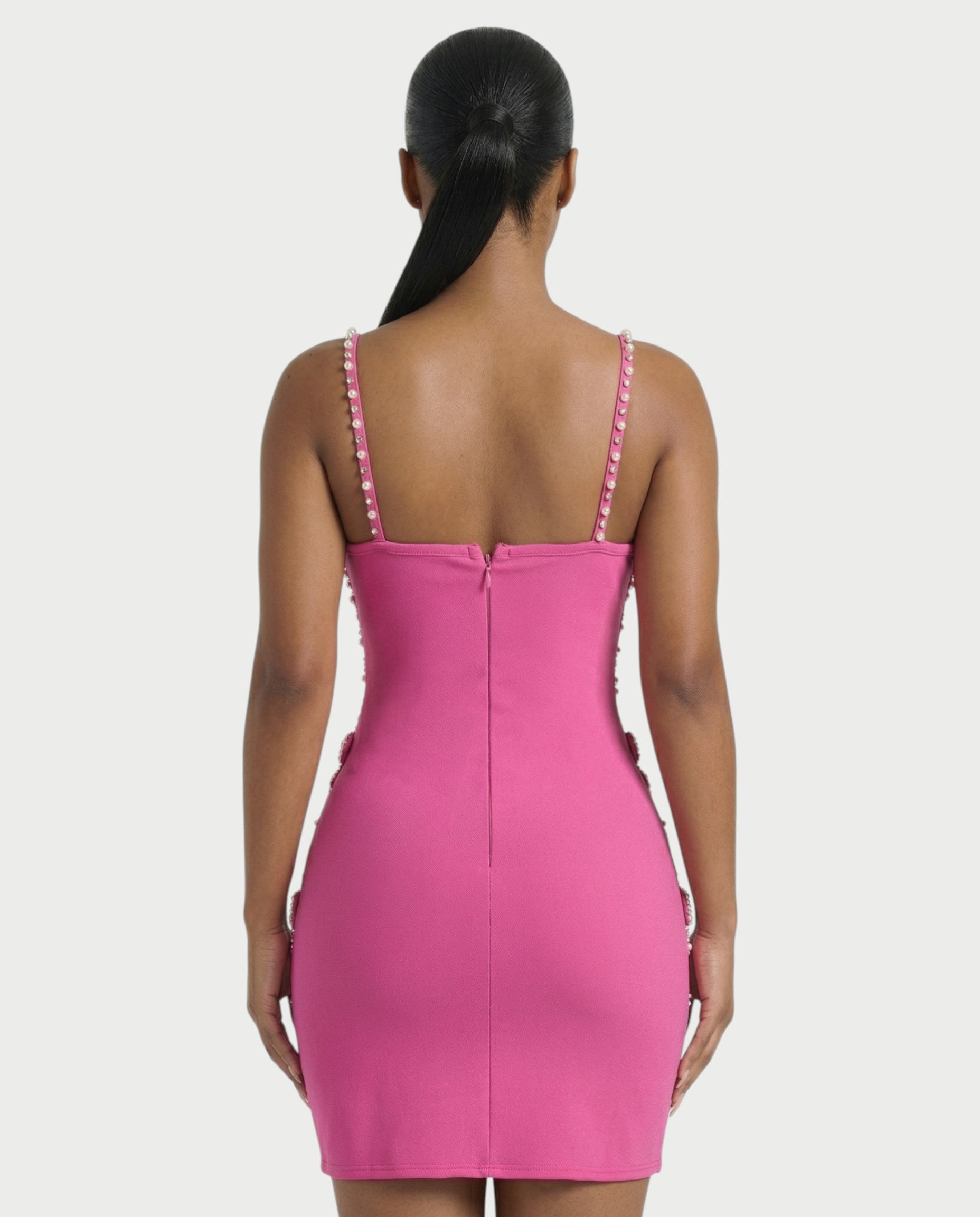 RYMA Rhinestone Grid Bow Mini Dress