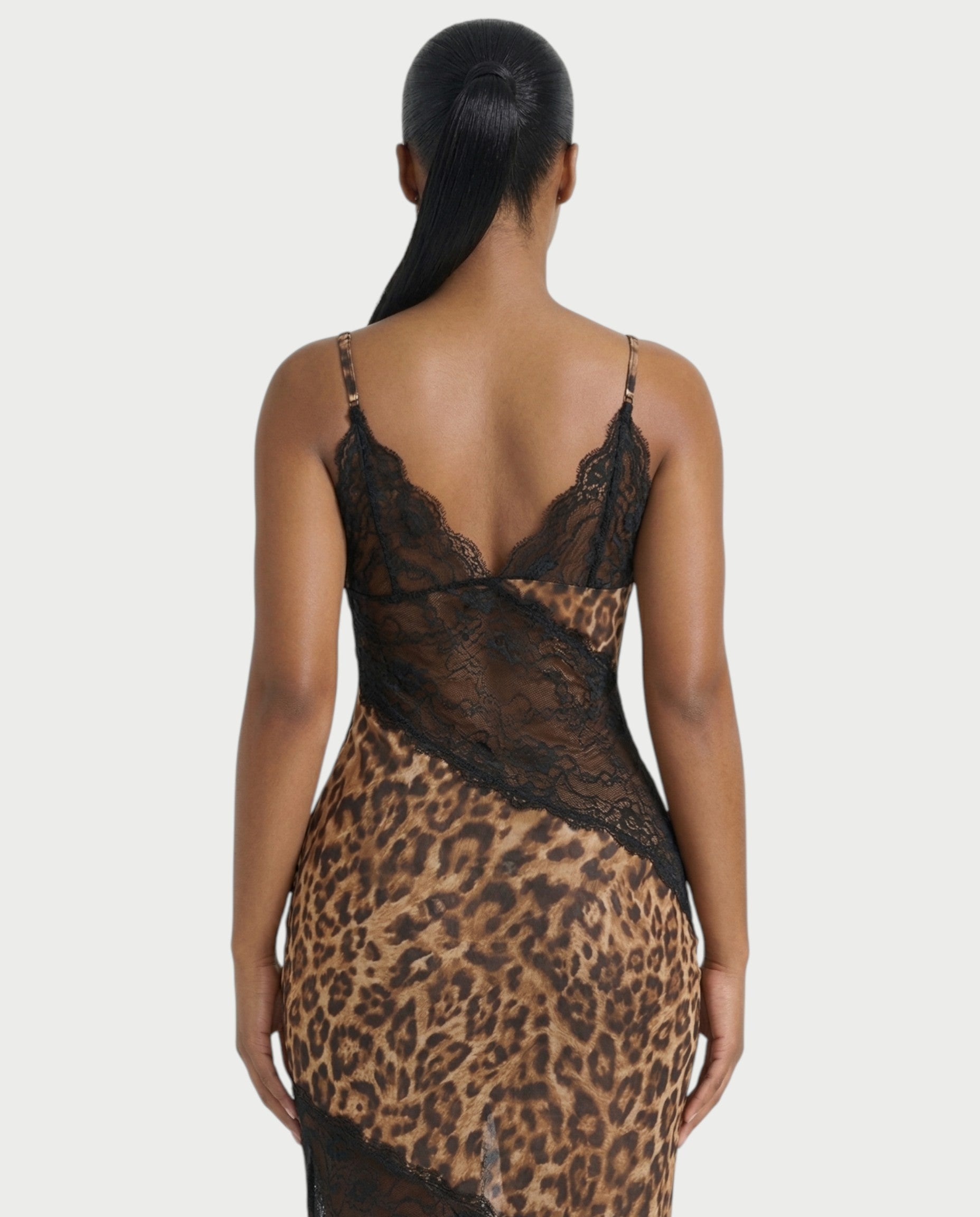 GRETA Leopard Lace Panel Sheer Maxi Dress