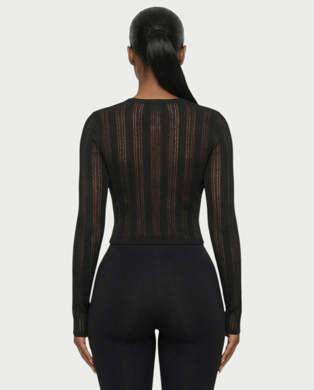 ZADIE Sheer Ribbed Knit Long Sleeve Top