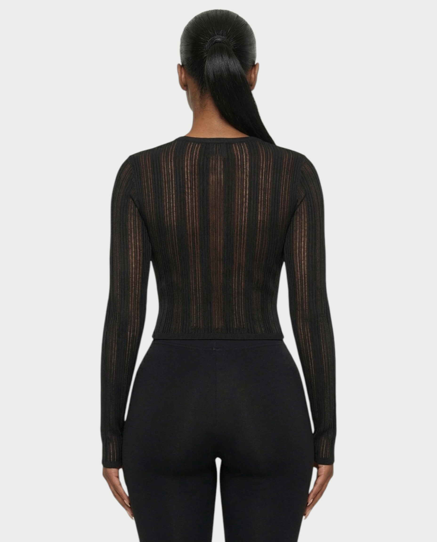 ZADIE Sheer Ribbed Knit Long Sleeve Top