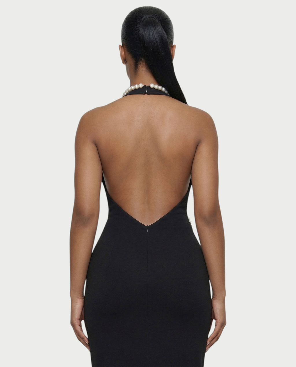 VIDA Pearl-Trim Halter Slit Maxi Dress