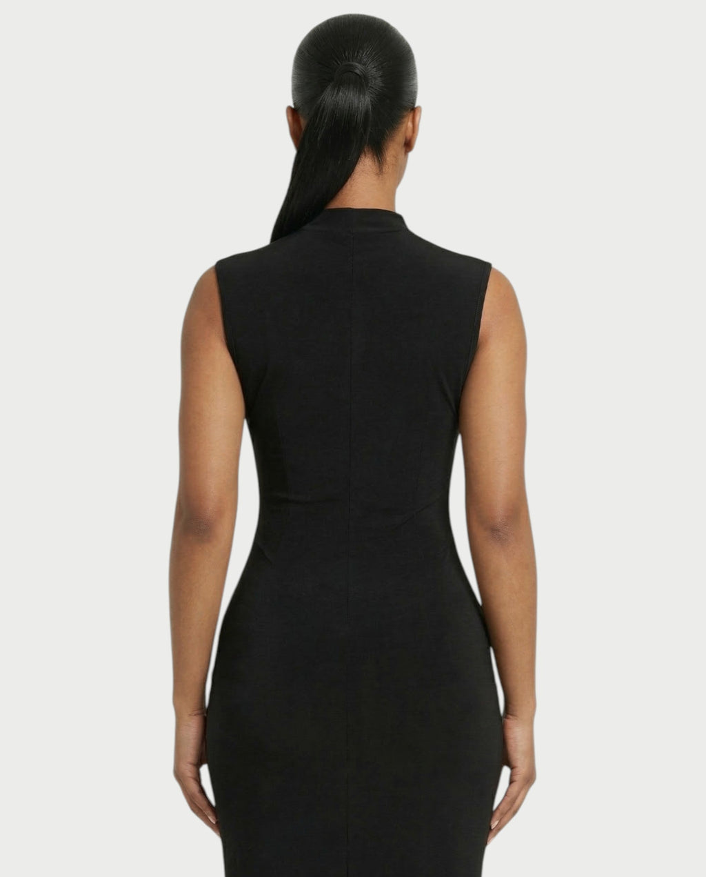 DELTA Sheer Panel Mock-Neck Bodycon Maxi Dress