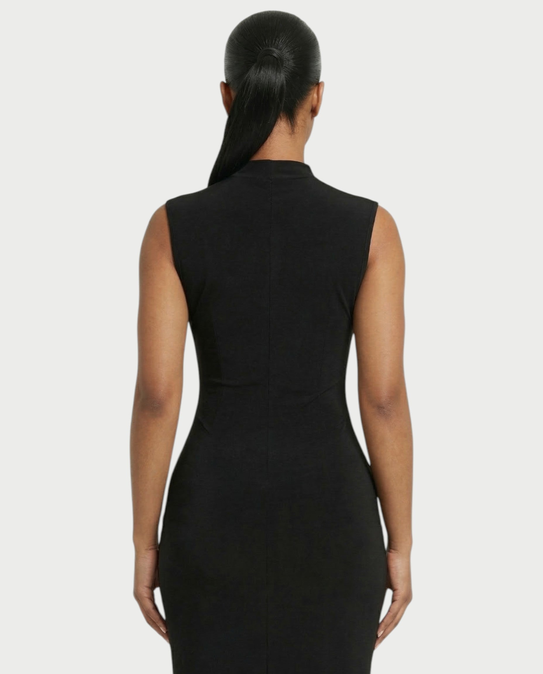 DELTA Sheer Panel Mock-Neck Bodycon Maxi Dress