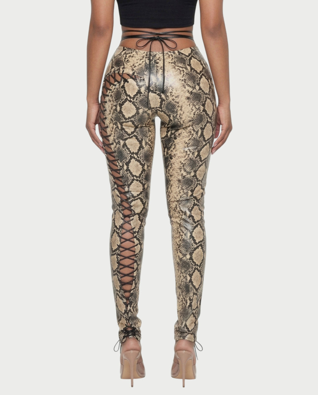 ZELDA Snake Print Lace-Up Cutout Pants