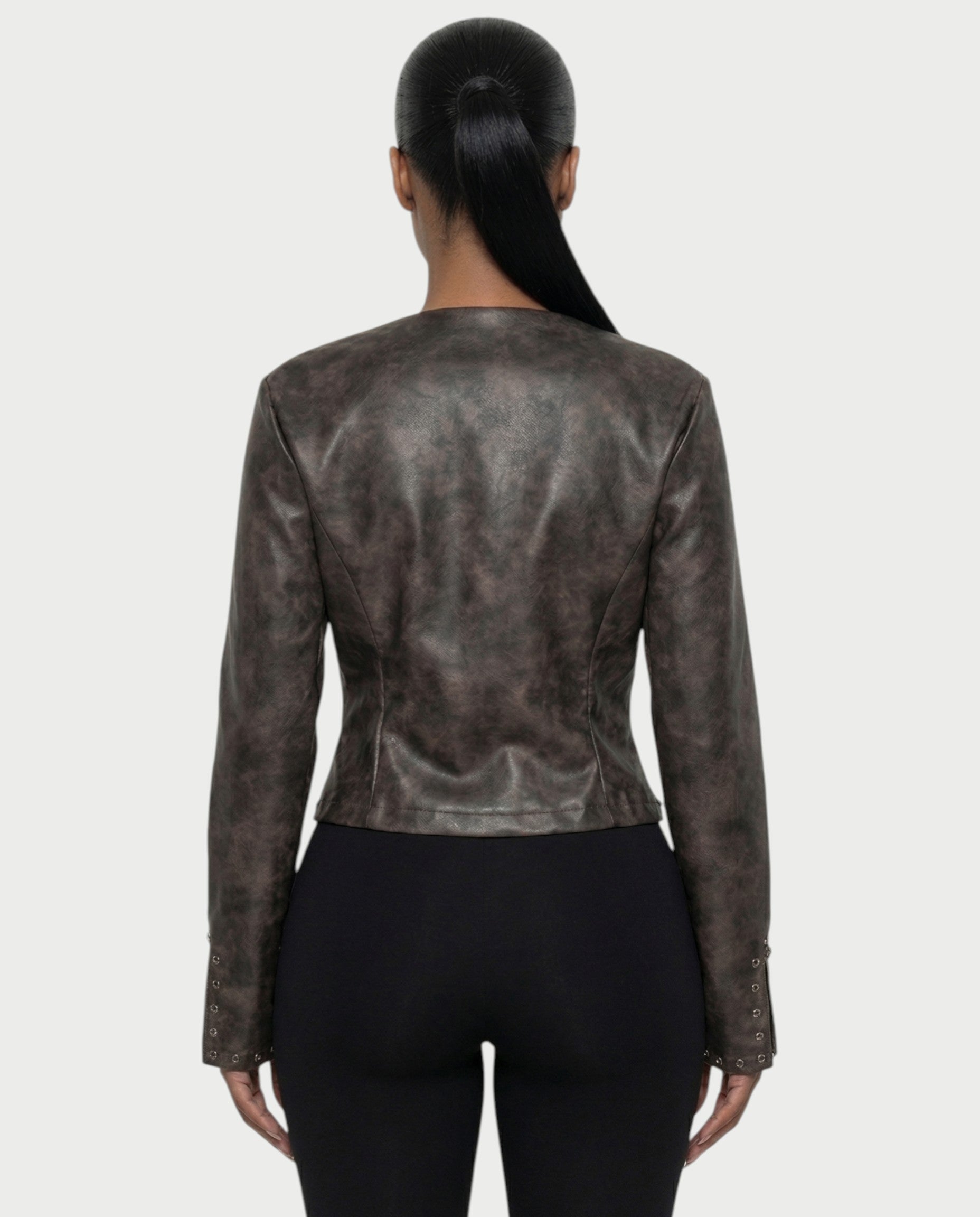 CORRY Studded Zip Leather Jacket