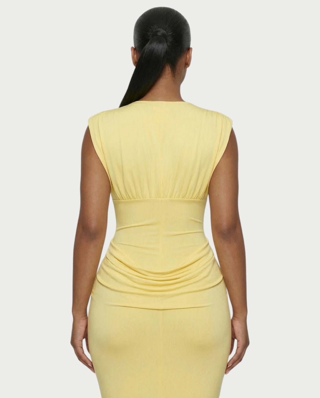 ADLEY Plunge-Neck Ruched Bodycon Maxi Dress