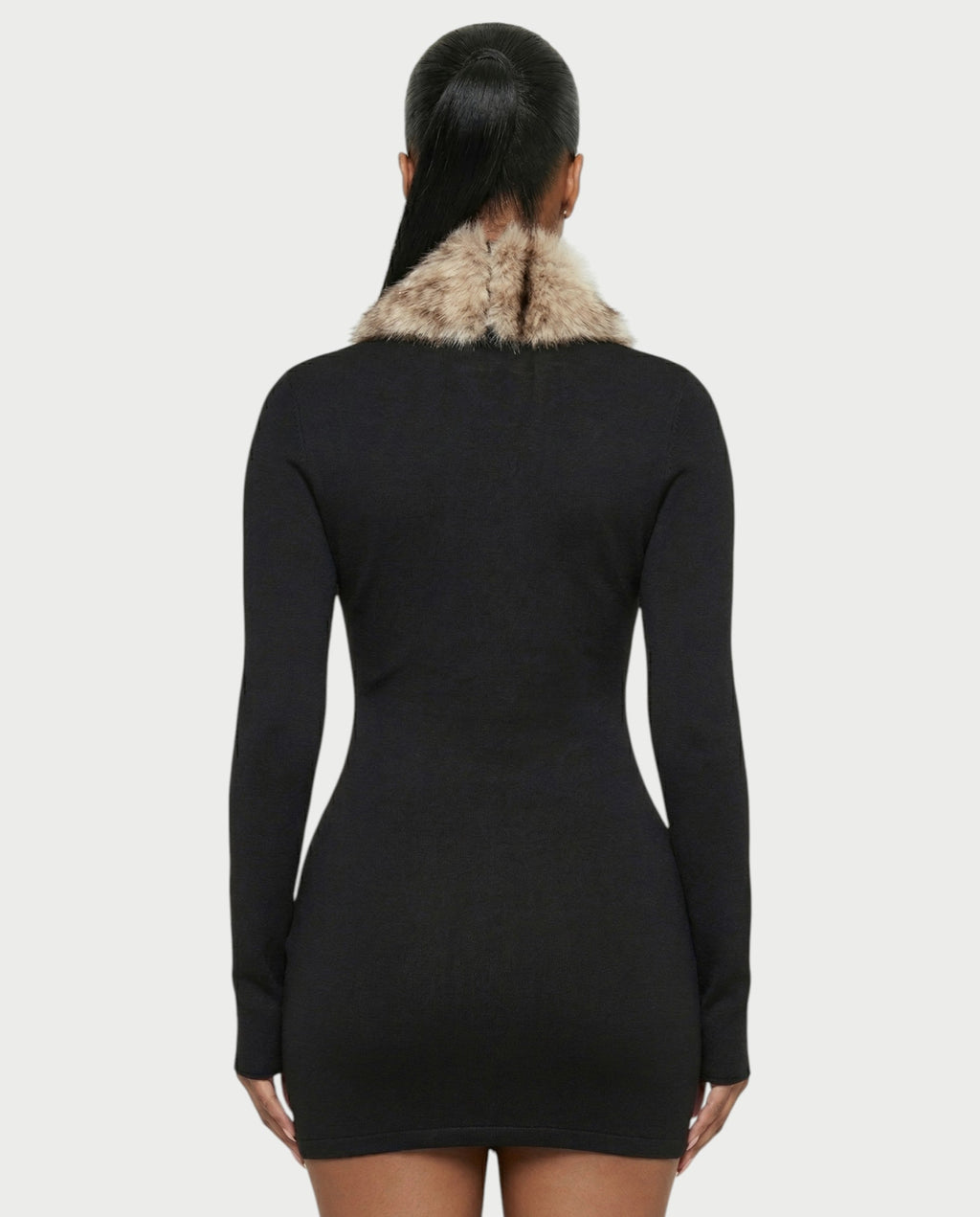 ZAYAH Long Sleeve Faux-Fur Bodycon Mini Dress