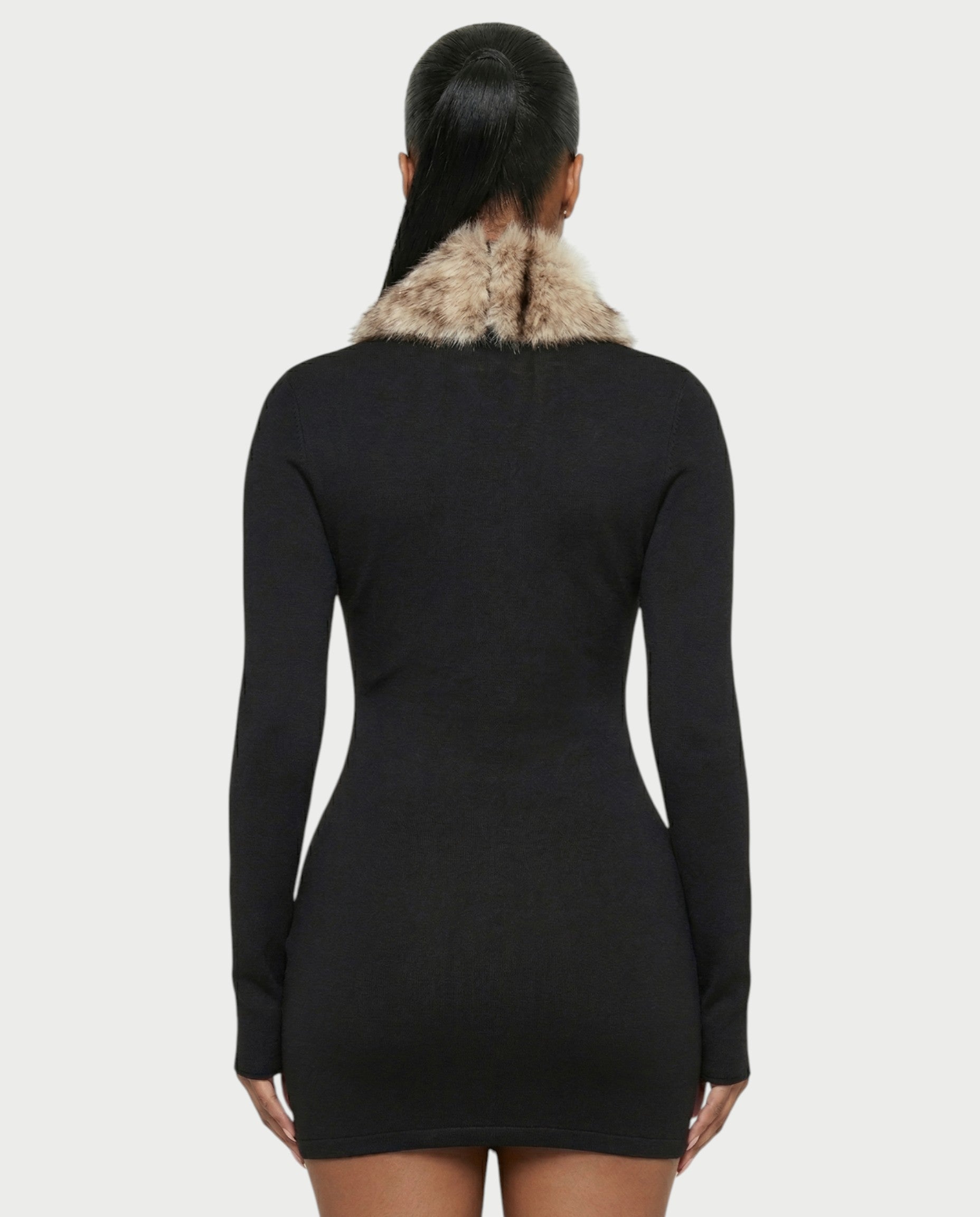 ZAYAH Long Sleeve Faux-Fur Bodycon Mini Dress