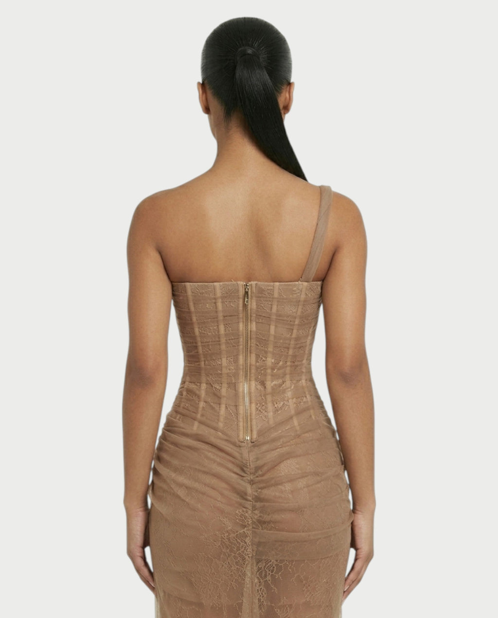 RINA One-Shoulder Lace Corset Maxi Dress
