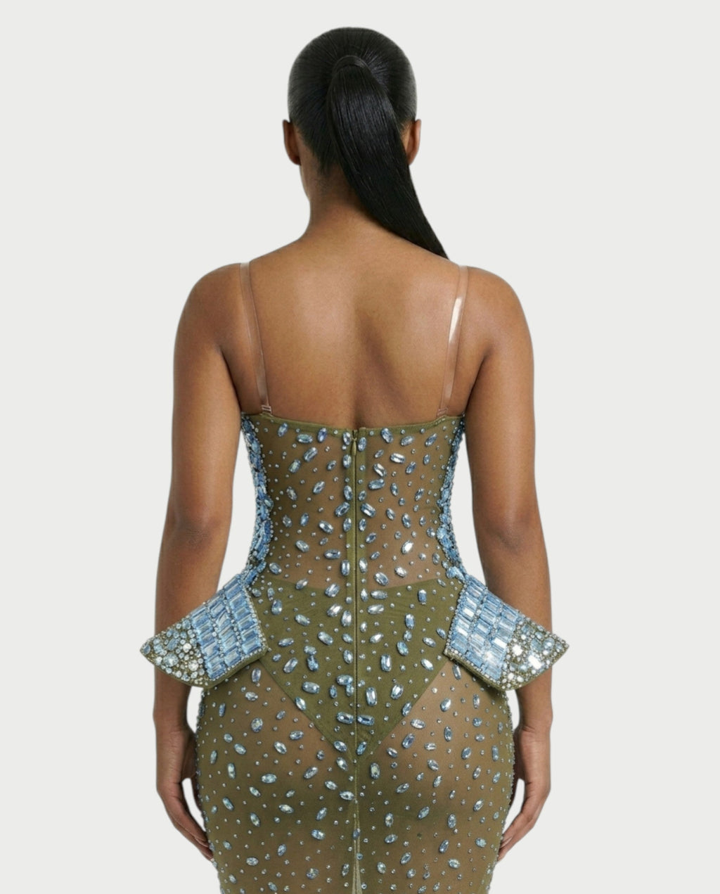 VREYS Crystal Studded Sheer Maxi Dress