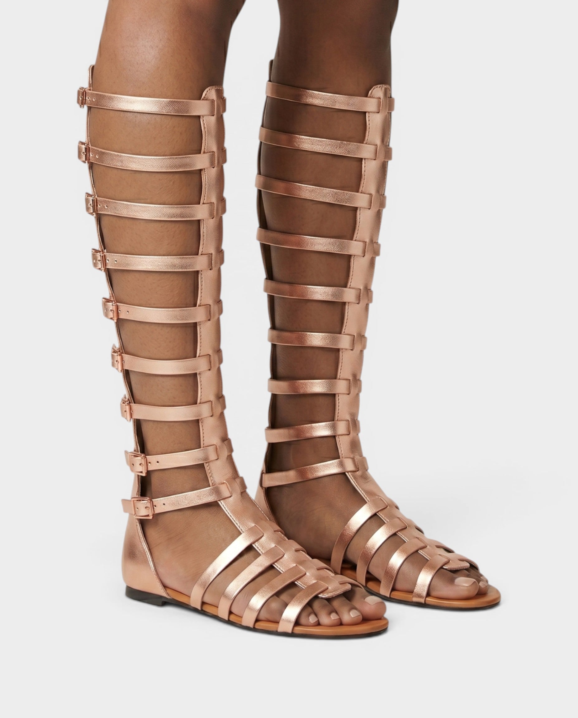 RAKINA Strappy Gladiator Knee-High Flat Sandals