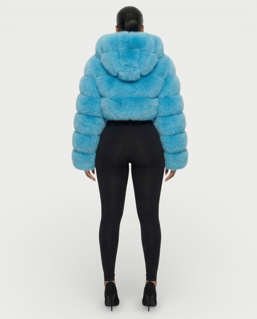 LIOREN Cropped Hooded Faux-Fur Puffer Jacket